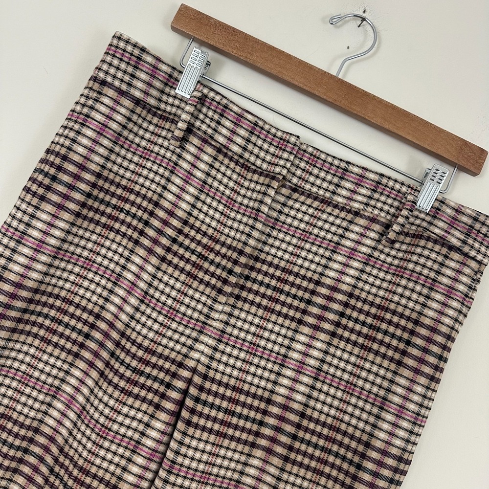 Ann Taylor Pants Brown Tartan Check Stretch Straight Leg Casual Wear Womens 10